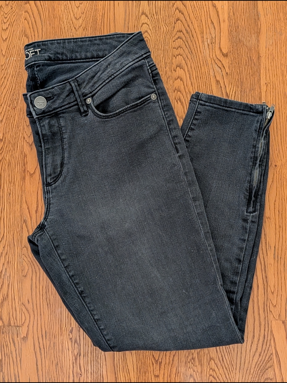 Ann Taylor LOFT Curvy Skinny Ankle Dark Gray Cropped Jeans